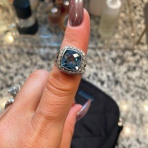 David Yurman Blue Topaz with diamonds Albion ring, size 6.5